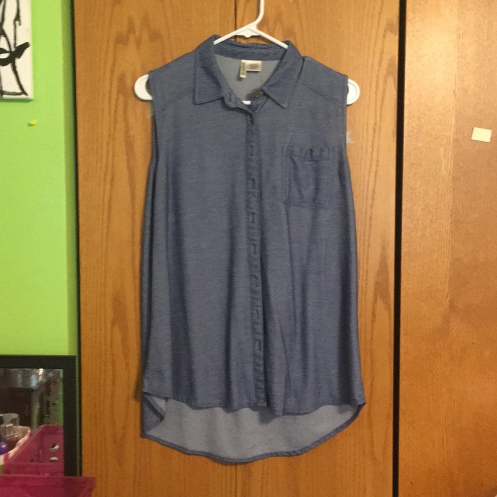 Fake denim button down tank